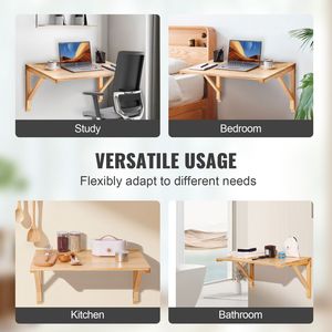 Wall Mounted <b>Solid</b> <b>Wood</b> Folding Table 31.5\" X 2\" Drop Leaf Dining Office or Laundry Room <b>Desk</b> Convenient Floating Design - Product Image 6