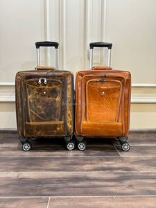 New Real Handmade Full Grain Genuine Leather Luggage Trolley Bags Personalized Weekender Overnighter Trolley Luggage With Wheels - Product Image 3