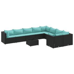 Black Poly Rattan Patio <b>Sofa</b> <b>Set</b> With Cushions Outdoor Garden Furniture Contemporary Design - Product Image 2