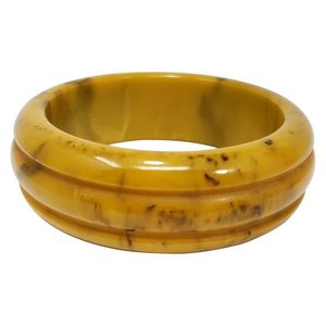 Vintage Yellow Resin <b>Bangle</b> <b>Bracelet</b> With Marbled Pattern Unisex Fashion Jewelry - Product Image 3