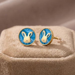 Pomo Redondo de Resina y Latón en Tono Dorado con Diseño de Conejo Azul, Ecológico, Multifuncional, con Forma Novedosa para Niños y Bebés - Product Image 1