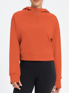 <b>Women's</b> Crop Hoodie Long Sleeve Fleece Lined <b>Zip</b> <b>Cropped</b> Top Winter Pullover with Thumb Hole Short Crop <b>Half</b> <b>Zip</b> <b>Sweatshirt</b> - Product Image 5