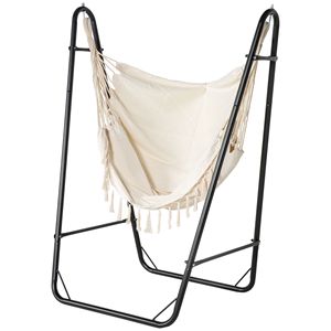 Creamy White Outdoor Lounge <b>Hammock</b> Chair with Arc Stand & Storage Pouch - Product Image 1