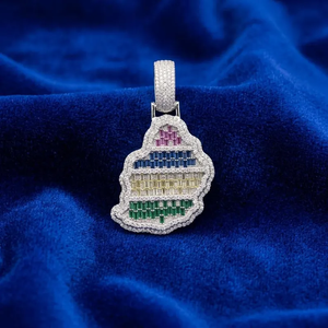 Colgante de Lujo con Diamantes de Corte Baguette en Rosa, Azul, Amarillo y Verde, Engaste en Canal, Plata 925, Charm Unisex - Product Image 6