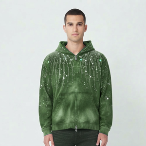 2026 Best Sale Heavyweight High Quality <b>Plain</b> Custom Unisex Men's Winter 100% Cotton Sport Wear Rhinestone <b>Hoodies</b> - Product Image 4