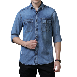 เสื้อเชิ้ตยีนส์ลำลองผู้ชาย ขายส่ง ปรับแต่งได้ สวมใส่สบาย ระบายอากาศดี ผ้าฝ้ายไม่เป็นขุย - Product Image 1