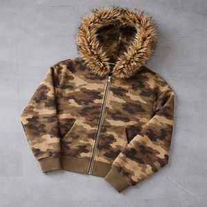 Fabricante de ropa, sudadera con capucha personalizada con cremallera estilo Y2K, con bolsillos retro de piel sintética, corte regular para hombre, 100% algodón, sudadera con capucha de camuflaje para hombre - Product Image 1