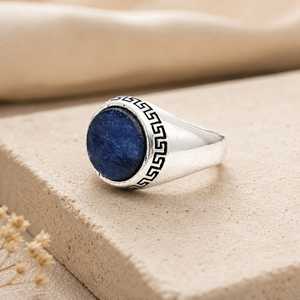 Sodalite <b>Silver</b> <b>Ring</b> for <b>Men</b>, Blue Sodalite Statement <b>Ring</b>, Sterling <b>Silver</b> Signet <b>Ring</b>, Handmade Gemstone <b>Ring</b>, Vintage Style J - Product Image 2