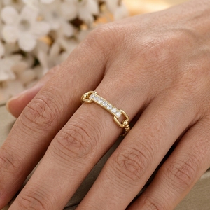 14K Gold Plated Moissanite Emerald Cut Three Stone <b>Ring</b> Minimalist Dainty Pave for Women Everyday <b>Stacking</b> Jewelry - Product Image 5