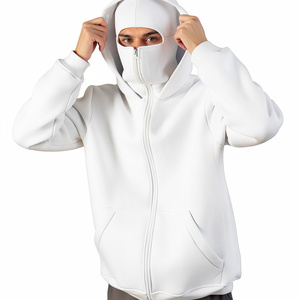 Men's <b>White</b> Hooded Sweatshirt With Face Mask Windproof Fleece Casual Winter <b>Zip</b>-<b>Up</b> Regular Fit Solid Color - Product Image 1