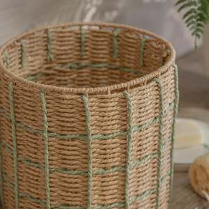 Eco Friendly Paper Kids Storage <b>Basket</b> <b>With</b> <b>Lid</b> Round Woven Nursery Organizer Handmade Laundry <b>Basket</b> Wholesale - Product Image 2