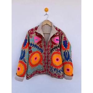 Handmade High Quality Embroidered Knitted Breathable Coteries Suzani Open Front Winter Varsity <b>Jacket</b> 100% Cotton Eco-Friendly - Product Image 1