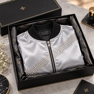 Chaqueta de satén con cremallera y pedrería para hombre, con detalles de diamantes brillantes, suave y lisa, estilo bomber, moderna, para fiestas, informal. - Product Image 5