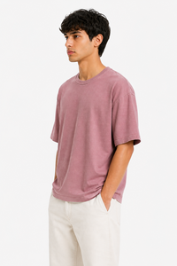 เสื้อยืดโอเวอร์ไซส์ผู้ชาย ผ้าฝ้ายพรีเมียม สีพื้น คอกลม นุ่ม ระบายอากาศดี ใส่สบาย เหมาะกับหน้าร้อน สไตล์สตรีทแวร์ - Product Image 2