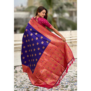 Sari de Seda Suave Violeta Elite Weaves con Diseño Tejido de Girasoles Butta Meenakari Zari, Ropa India y Pakistaní, 650g - Product Image 3
