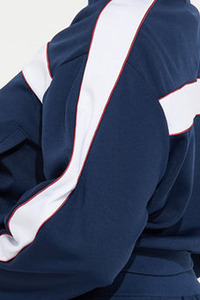 Ensemble sweat à capuche court zippé bleu marine et short pour femme, manches longues, taille élastique, tenue sportive décontractée deux pièces, streetwear - Product Image 5