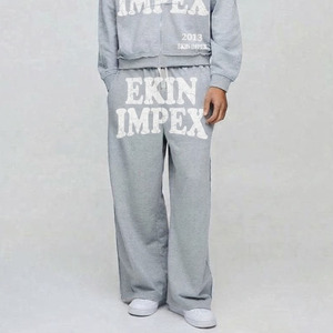 Ekin Impex Custom Heavyweight Oversized Tracksuit Set Vintage Distressed Print <b>Raw</b> Hem Zip Up Hoodie and Wide Leg Sweatpants - Product Image 3
