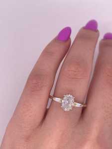 Moissanite 3CT Oval Cut Diamond Three Stone <b>Ring</b> For Unisex original 925 Silver With Gold Plated For Wedding Bridal Promise Gift - Product Image 4