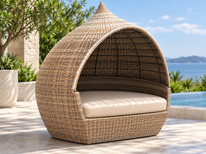 Chaise longue en rotin moderne avec coussin en mousse à mémoire de forme, résistante aux UV, mobilier d'extérieur, design de dossier solide, style contemporain - Product Image 4