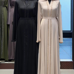 Hot sale Modest Dubai Beaded Sequined Long Sleeve <b>Abaya</b> Muslim Traditional Handmade Wedding Women Polyester Breathable V Neck - Product Image 1