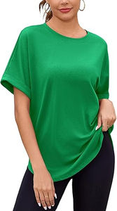 Camisetas de Manga Corta para Mujer, Color Verde Oscuro, Cuello Redondo, Estilo Holgado, Moda Veraniega, Decoración con Logotipo Personalizado, Estilo Casual, Transpirable - Product Image 5