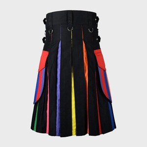 Kilt pour homme noir à blocs de couleur avec panneaux jaunes et rouges, en coton, coupe classique, style européen - Product Image 3