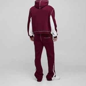 Conjunto de Sudadera con Capucha y Pantalones Deportivos para Hombre, Color Borgoña, Informal, de Felpa, Tejido de Punto, Invierno, 100% Algodón, Color Sólido, Cintura con Cordón - Product Image 2