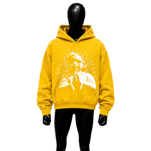 Sudadera con Capucha Gráfica de Diamantes de Imitación Amarillos, Oversize, Estilo Urbano, con Estampado de Abeja, de Algodón Lavado, Unisex, Casual, Moda de Invierno - Product Image 1