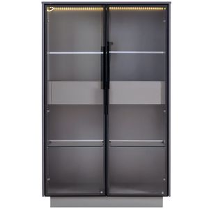 Vetrina Moderna Alta 154 cm con Porta in Vetro Temperato e Illuminazione LED, 2 Cassetti per Arredamento Soggiorno - Product Image 6