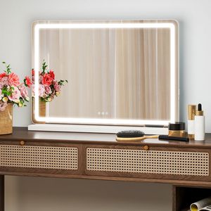 22x32 Inch Dimmable LED Vanity <b>Mirror</b> with 3 Color Modes Touch Screen Makeup <b>Mirror</b> for Dressing Table White <b>Square</b> Design - Product Image 1
