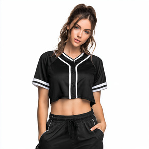 Crop top de baseball pour femme, coupe courte et ample, en tissu mesh performant, personnalisable par sublimation, maillot de sport pour équipe - Product Image 5