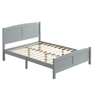 Testiera Curva in Pino Massiccio a Strato <span class=keywords><strong>Singolo</strong></span> con Strisce Verticali Grigie - Design Piedi e Testiera Coordinati - Product Image 1