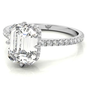 <b>Emerald</b> Cut Hidden Halo Moissanite <b>Ring</b> 925 Sterling <b>Silver</b> 14K Gold Plated Engagement <b>Ring</b> for Her Bridal Promise Party Jewelry - Product Image 1
