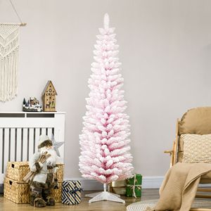Albero di Natale Artificiale Realistico e Sottile di 1,8 m con Effetto Neve e Base in Plastica per Decorazioni Interne - Product Image 1