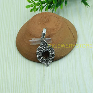 Pendentif en quartz fumé naturel, argent sterling 925, fait main, bijoux vintage en filigrane, pendentif ovale à facettes en pierre précieuse marron - Product Image 6