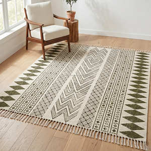 Tapis géométrique en coton 150 × 240 cm pour salle à manger, salon et maison contemporaine - Product Image 1