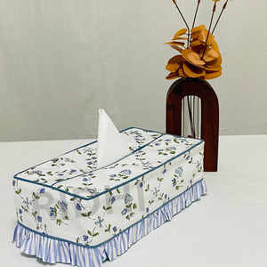 Funda para Caja de Pañuelos de Algodón con Estampado Floral Azul Bebé, con Volantes, Reutilizable, Decorativa, para Mesas de Hogar y Hotel - Product Image 1