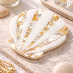 Plateau en nacre fait main, design moderne en marbre blanc, plat à bijoux décoratif pour Ramadan et mariage, organisateur de luxe pour la décoration intérieure - Product Image 6