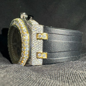 Reloj de Lujo con Diamantes de Moissanita, Correa de Goma Negra, Semi-Engastado, Pasa Prueba de Autenticidad, Joyería Hip Hop, Reloj de Cuarzo para Hombre y Mujer, EE. UU. y Reino Unido - Product Image 1