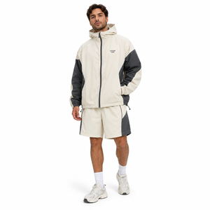 Conjunto de Chaqueta Cortavientos con Capucha y Pantalones Cortos para Hombre, Estilo Deportivo con Bloques de Color, Secado Rápido, Traje Deportivo de Poliéster para Primavera - Product Image 1
