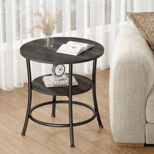 Tavolino Rotondo a 2 Livelli, Design Moderno Ecologico, Effetto Legno Grigio, Salvaspazio per Piccoli Soggiorni e Camere da Letto - Product Image 6