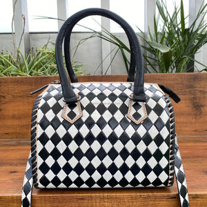 2025กระเป๋าเดินทางหนังลายตารางหมากรุกขนาดใหญ่หรูหราปรับแต่งได้ขนาดกลางสำหรับยิมวันหยุดสุดสัปดาห์ - Product Image 6