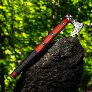Hacha Vikinga Hecha a Mano de Acero con Alto Contenido de Carbono, Mango de Madera y Funda Fina, Hacha para Exteriores, Hacha de Camping, Hacha de Supervivencia de Acero Forjado - Product Image 6