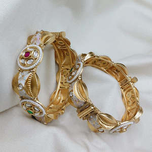 Designer Pota Stone and Pearl Meenakari Openable <b>Bangles</b> <b>Set</b> - Product Image 1