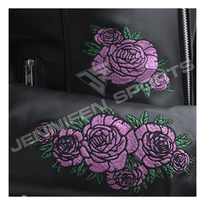 Chaqueta de Motocicleta Clásica de Cuero Vacuno para Mujer, Cuero de Alta Calidad con Técnicas de Bordado Floral, Talla Grande - Product Image 4