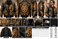 Veste de motard rétro de luxe personnalisée avec broderie complète, style streetwear, motif lion, animal, nature, pour les amateurs de cuisine, en cuir véritable pour hommes