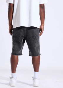 Men's Washed Denim Bermuda Shorts Mid Waist Elastic Closure Solid Color Casual Style 100% Denim Breathable Fabric - Product Image 5