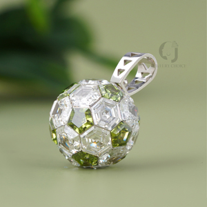 20 Carat Green White Lab Created Diamond Ball Pendant 14Kt Gold Hexagon Cut Invisible Setting Geometric Sphere Statement Jewelry - Product Image 4