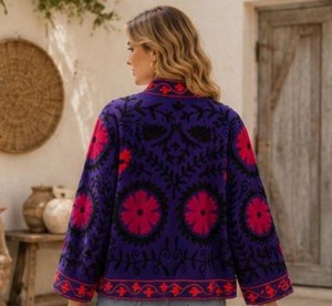 Festival Look Handmade Suzani Embroidered Jacket Black Boho <b>Coat</b> Vintage Ethnic Outerwear Luxury Statement Blazer For <b>Women</b> - Product Image 4