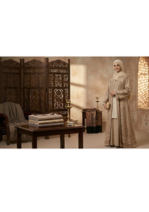 Abaya Modesta para Mujer, Larga hasta el Suelo, con Patrón Geométrico, Manga Larga, Diseño Bordado en Algodón, para Uso Diario, Estilo de Medio Oriente - Product Image 4